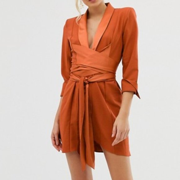 ASOS Dresses & Skirts - Asos Womens Sz 0 Mini Tux Self Tie Belt Dress RUST